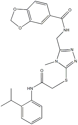 N-[(5-{[2-(2-isopropylanilino)-2-oxoethyl]sulfanyl}-4-methyl-4H-1,2,4-triazol-3-yl)methyl]-1,3-benzodioxole-5-carboxamide Struktur