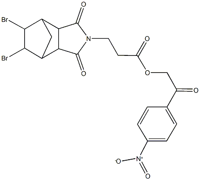 2-{4-nitrophenyl}-2-oxoethyl 3-(8,9-dibromo-3,5-dioxo-4-azatricyclo[5.2.1.0~2,6~]dec-4-yl)propanoate Struktur