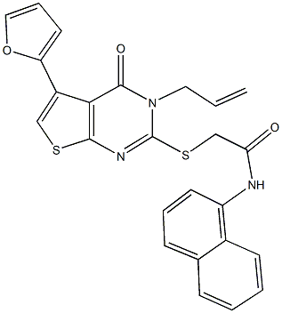 2-{[3-allyl-5-(2-furyl)-4-oxo-3,4-dihydrothieno[2,3-d]pyrimidin-2-yl]sulfanyl}-N-(1-naphthyl)acetamide Struktur