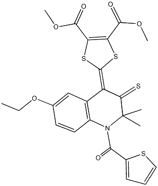 dimethyl 2-(6-ethoxy-2,2-dimethyl-1-(2-thienylcarbonyl)-3-thioxo-2,3-dihydro-4(1H)-quinolinylidene)-1,3-dithiole-4,5-dicarboxylate Struktur