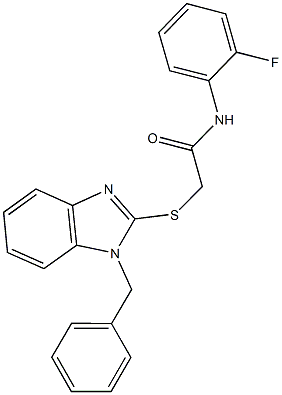 2-[(1-benzyl-1H-benzimidazol-2-yl)sulfanyl]-N-(2-fluorophenyl)acetamide Struktur