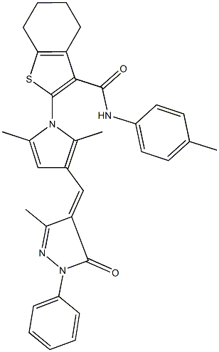 2-{2,5-dimethyl-3-[(3-methyl-5-oxo-1-phenyl-1,5-dihydro-4H-pyrazol-4-ylidene)methyl]-1H-pyrrol-1-yl}-N-(4-methylphenyl)-4,5,6,7-tetrahydro-1-benzothiophene-3-carboxamide Struktur