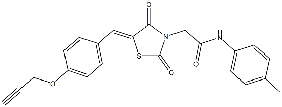 2-{2,4-dioxo-5-[4-(2-propynyloxy)benzylidene]-1,3-thiazolidin-3-yl}-N-(4-methylphenyl)acetamide Struktur