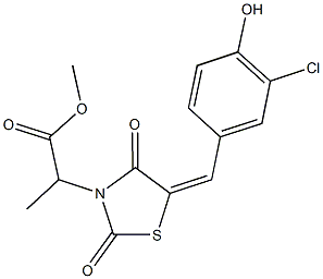 methyl 2-[5-(3-chloro-4-hydroxybenzylidene)-2,4-dioxo-1,3-thiazolidin-3-yl]propanoate Struktur