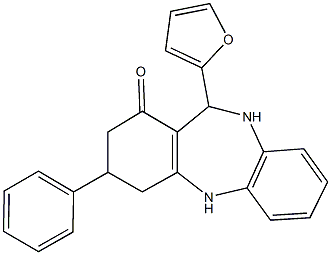 11-(2-furyl)-3-phenyl-2,3,4,5,10,11-hexahydro-1H-dibenzo[b,e][1,4]diazepin-1-one Struktur