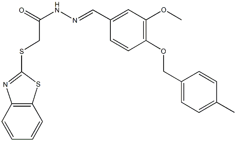 2-(1,3-benzothiazol-2-ylsulfanyl)-N'-{3-methoxy-4-[(4-methylbenzyl)oxy]benzylidene}acetohydrazide Struktur