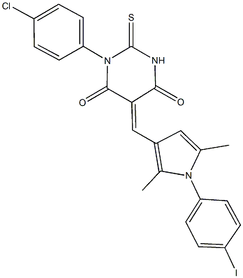 1-(4-chlorophenyl)-5-{[1-(4-iodophenyl)-2,5-dimethyl-1H-pyrrol-3-yl]methylene}-2-thioxodihydro-4,6(1H,5H)-pyrimidinedione Struktur