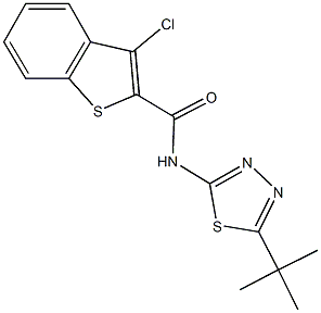 N-(5-tert-butyl-1,3,4-thiadiazol-2-yl)-3-chloro-1-benzothiophene-2-carboxamide Struktur