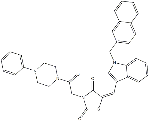 5-{[1-(2-naphthylmethyl)-1H-indol-3-yl]methylene}-3-[2-oxo-2-(4-phenylpiperazin-1-yl)ethyl]-1,3-thiazolidine-2,4-dione Struktur