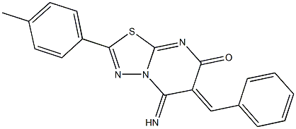 6-benzylidene-5-imino-2-(4-methylphenyl)-5,6-dihydro-7H-[1,3,4]thiadiazolo[3,2-a]pyrimidin-7-one Struktur