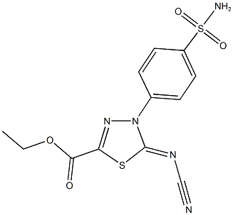 ethyl 4-[4-(aminosulfonyl)phenyl]-5-(cyanoimino)-4,5-dihydro-1,3,4-thiadiazole-2-carboxylate Struktur