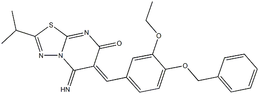 6-[4-(benzyloxy)-3-ethoxybenzylidene]-5-imino-2-isopropyl-5,6-dihydro-7H-[1,3,4]thiadiazolo[3,2-a]pyrimidin-7-one Struktur