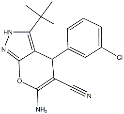 6-amino-3-tert-butyl-4-(3-chlorophenyl)-2,4-dihydropyrano[2,3-c]pyrazole-5-carbonitrile Struktur