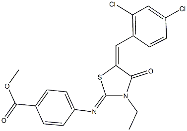 methyl 4-{[5-(2,4-dichlorobenzylidene)-3-ethyl-4-oxo-1,3-thiazolidin-2-ylidene]amino}benzoate Struktur