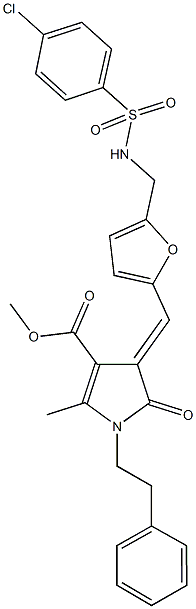 methyl 4-{[5-({[(4-chlorophenyl)sulfonyl]amino}methyl)-2-furyl]methylene}-2-methyl-5-oxo-1-(2-phenylethyl)-4,5-dihydro-1H-pyrrole-3-carboxylate Struktur