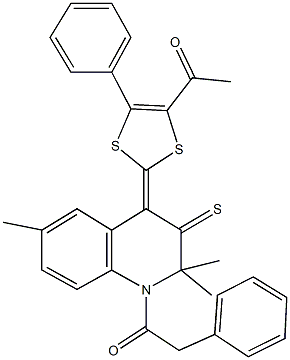 1-[5-phenyl-2-(2,2,6-trimethyl-1-(phenylacetyl)-3-thioxo-2,3-dihydro-4(1H)-quinolinylidene)-1,3-dithiol-4-yl]ethanone Struktur