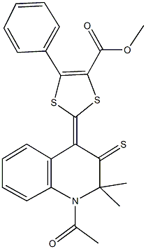 methyl 2-(1-acetyl-2,2-dimethyl-3-thioxo-2,3-dihydro-4(1H)-quinolinylidene)-5-phenyl-1,3-dithiole-4-carboxylate Struktur