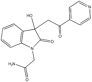 2-{3-hydroxy-2-oxo-3-[2-oxo-2-(4-pyridinyl)ethyl]-2,3-dihydro-1H-indol-1-yl}acetamide Struktur