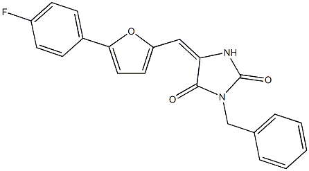 3-benzyl-5-{[5-(4-fluorophenyl)-2-furyl]methylene}-2,4-imidazolidinedione Struktur