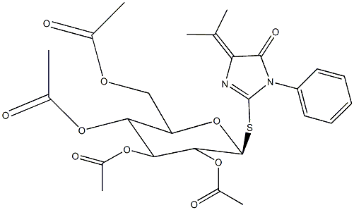 4-(1-methylethylidene)-5-oxo-1-phenyl-4,5-dihydro-1H-imidazol-2-yl 2,3,4,6-tetra-O-acetyl-1-thiohexopyranoside Struktur