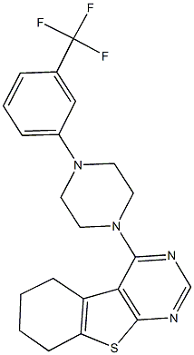 4-{4-[3-(trifluoromethyl)phenyl]-1-piperazinyl}-5,6,7,8-tetrahydro[1]benzothieno[2,3-d]pyrimidine Struktur