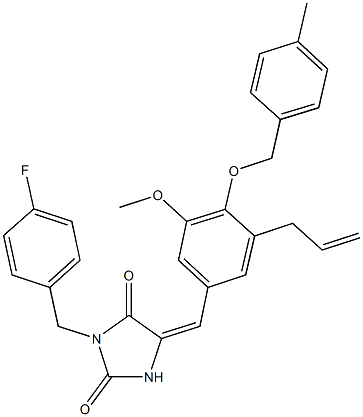 5-{3-allyl-5-methoxy-4-[(4-methylbenzyl)oxy]benzylidene}-3-(4-fluorobenzyl)imidazolidine-2,4-dione Struktur