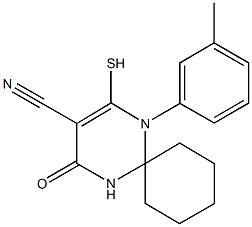 1-(3-methylphenyl)-4-oxo-2-sulfanyl-1,5-diazaspiro[5.5]undec-2-ene-3-carbonitrile Struktur