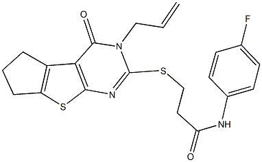 3-[(3-allyl-4-oxo-3,5,6,7-tetrahydro-4H-cyclopenta[4,5]thieno[2,3-d]pyrimidin-2-yl)sulfanyl]-N-(4-fluorophenyl)propanamide Struktur