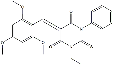 1-phenyl-3-propyl-2-thioxo-5-(2,4,6-trimethoxybenzylidene)dihydropyrimidine-4,6(1H,5H)-dione Struktur