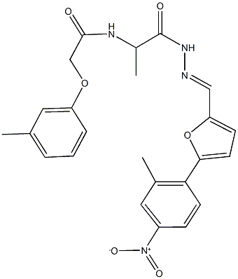 N-(2-{2-[(5-{4-nitro-2-methylphenyl}-2-furyl)methylene]hydrazino}-1-methyl-2-oxoethyl)-2-(3-methylphenoxy)acetamide Struktur