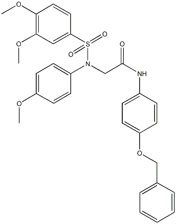 N-[4-(benzyloxy)phenyl]-2-{[(3,4-dimethoxyphenyl)sulfonyl]-4-methoxyanilino}acetamide Struktur