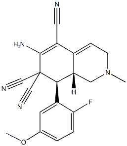 6-amino-8-(2-fluoro-5-methoxyphenyl)-2-methyl-2,3,8,8a-tetrahydro-5,7,7(1H)-isoquinolinetricarbonitrile Struktur