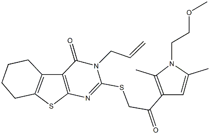 3-allyl-2-({2-[1-(2-methoxyethyl)-2,5-dimethyl-1H-pyrrol-3-yl]-2-oxoethyl}sulfanyl)-5,6,7,8-tetrahydro[1]benzothieno[2,3-d]pyrimidin-4(3H)-one Struktur