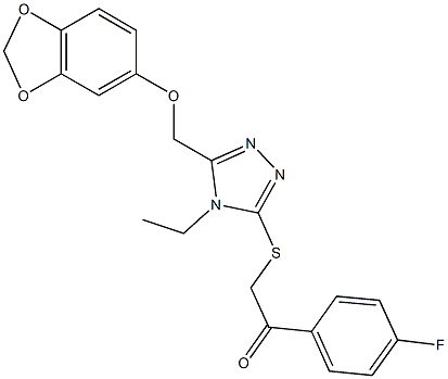 2-({5-[(1,3-benzodioxol-5-yloxy)methyl]-4-ethyl-4H-1,2,4-triazol-3-yl}sulfanyl)-1-(4-fluorophenyl)ethanone Struktur