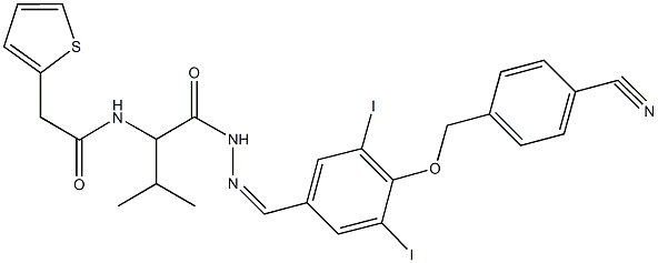 N-{1-[(2-{4-[(4-cyanobenzyl)oxy]-3,5-diiodobenzylidene}hydrazino)carbonyl]-2-methylpropyl}-2-(2-thienyl)acetamide Struktur