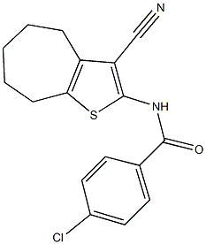 4-chloro-N-(3-cyano-5,6,7,8-tetrahydro-4H-cyclohepta[b]thien-2-yl)benzamide Struktur