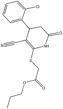 propyl {[4-(2-chlorophenyl)-3-cyano-6-oxo-1,4,5,6-tetrahydro-2-pyridinyl]sulfanyl}acetate Struktur