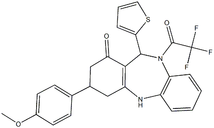 3-(4-methoxyphenyl)-11-(2-thienyl)-10-(trifluoroacetyl)-2,3,4,5,10,11-hexahydro-1H-dibenzo[b,e][1,4]diazepin-1-one Struktur