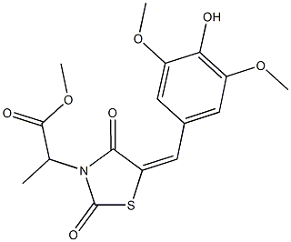 methyl 2-[5-(4-hydroxy-3,5-dimethoxybenzylidene)-2,4-dioxo-1,3-thiazolidin-3-yl]propanoate Struktur