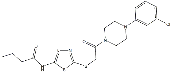 N-[5-({2-[4-(3-chlorophenyl)-1-piperazinyl]-2-oxoethyl}sulfanyl)-1,3,4-thiadiazol-2-yl]butanamide Struktur