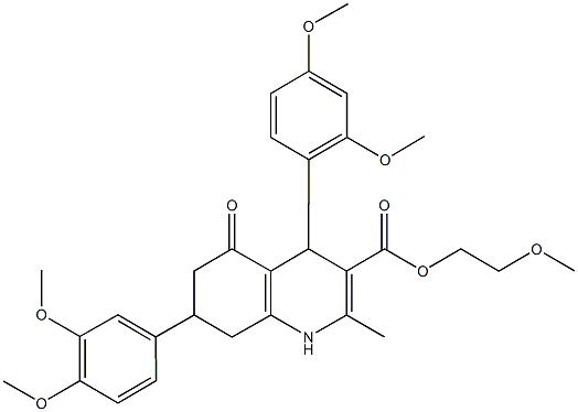 2-methoxyethyl 4-(2,4-dimethoxyphenyl)-7-(3,4-dimethoxyphenyl)-2-methyl-5-oxo-1,4,5,6,7,8-hexahydro-3-quinolinecarboxylate Struktur