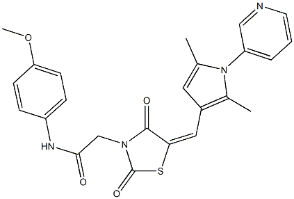 2-(5-{[2,5-dimethyl-1-(3-pyridinyl)-1H-pyrrol-3-yl]methylene}-2,4-dioxo-1,3-thiazolidin-3-yl)-N-(4-methoxyphenyl)acetamide Struktur