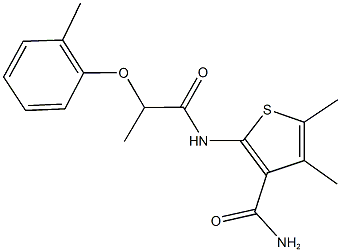 4,5-dimethyl-2-{[2-(2-methylphenoxy)propanoyl]amino}-3-thiophenecarboxamide Struktur