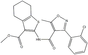 methyl 2-({[3-(2-chlorophenyl)-5-methyl-4-isoxazolyl]carbonyl}amino)-4,5,6,7-tetrahydro-1-benzothiophene-3-carboxylate Struktur