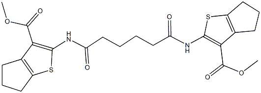 methyl2-[(6-{[3-(methoxycarbonyl)-5,6-dihydro-4H-cyclopenta[b]thien-2-yl]amino}-6-oxohexanoyl)amino]-5,6-dihydro-4H-cyclopenta[b]thiophene-3-carboxylate Struktur