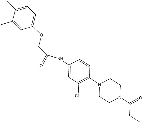 N-[3-chloro-4-(4-propionyl-1-piperazinyl)phenyl]-2-(3,4-dimethylphenoxy)acetamide Struktur