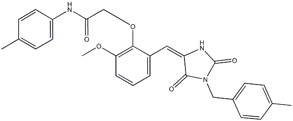 2-(2-methoxy-6-{[1-(4-methylbenzyl)-2,5-dioxo-4-imidazolidinylidene]methyl}phenoxy)-N-(4-methylphenyl)acetamide Struktur