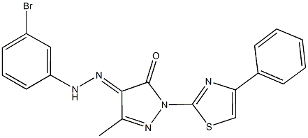 3-methyl-1-(4-phenyl-1,3-thiazol-2-yl)-1H-pyrazole-4,5-dione 4-[(3-bromophenyl)hydrazone] Struktur