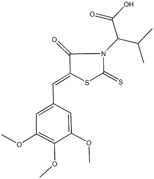 3-methyl-2-[4-oxo-2-thioxo-5-(3,4,5-trimethoxybenzylidene)-1,3-thiazolidin-3-yl]butanoic acid Struktur