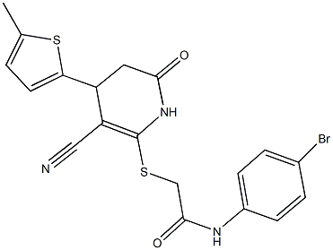 N-(4-bromophenyl)-2-{[3-cyano-4-(5-methyl-2-thienyl)-6-oxo-1,4,5,6-tetrahydro-2-pyridinyl]sulfanyl}acetamide Struktur